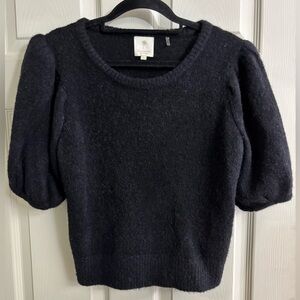 The Westside by Sari Sloans Black Puff Sleeve Baby Alpaca and Wool Blend Sweater